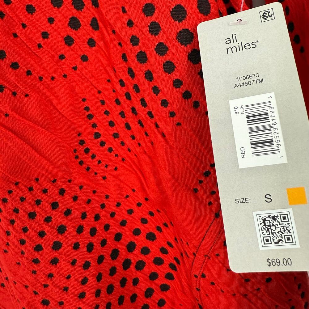 NEW NWT Ali Miles Sz Small Vibrant Red Wearable Art Christmas Blouse Shirt Top - Picture 3 of 8
